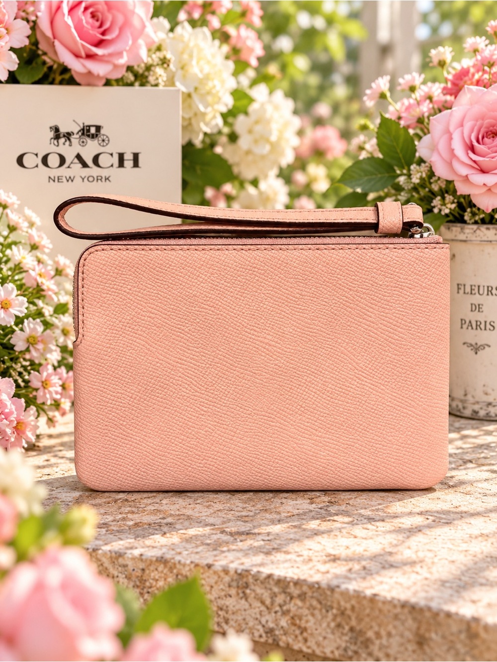 Coach Pink Crossgrain Leather Corner Zip Wristlet EUC - Picture 2 of 5